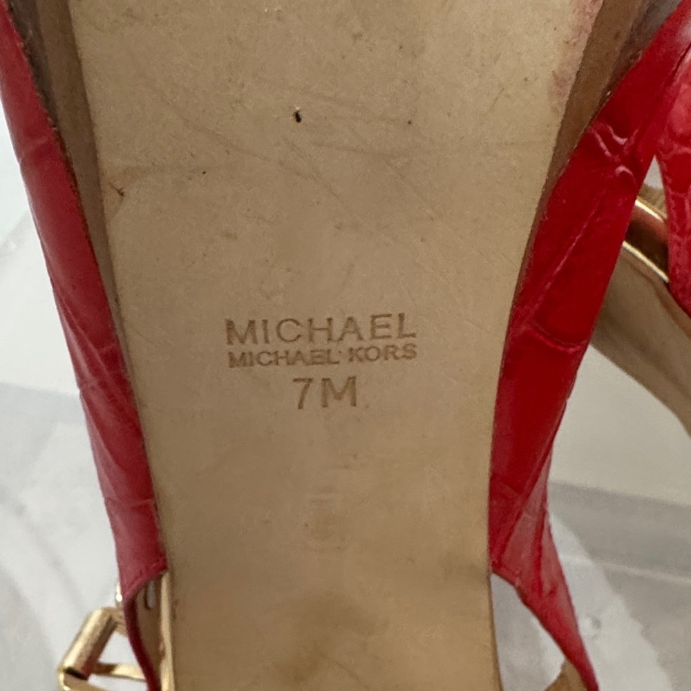 Buy 1 get 1 FREE 
Michael Kors Red Croc-Embossed Peep-Toe Heels - Picture 9 of 10